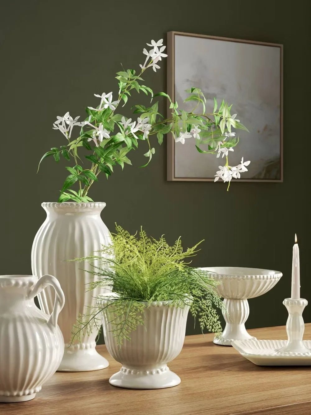 Tall Beaded Ceramic Vase Ivory - Threshold